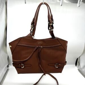 LODIS Womens Purse Texas Leather Nikki Satchel Brown Chestnut